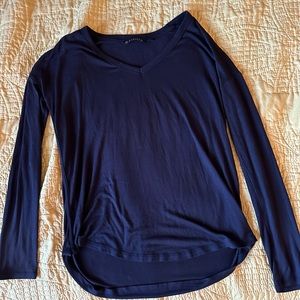 Athleta Black Long Sleeve V Neck Modal Pullover T Shirt
